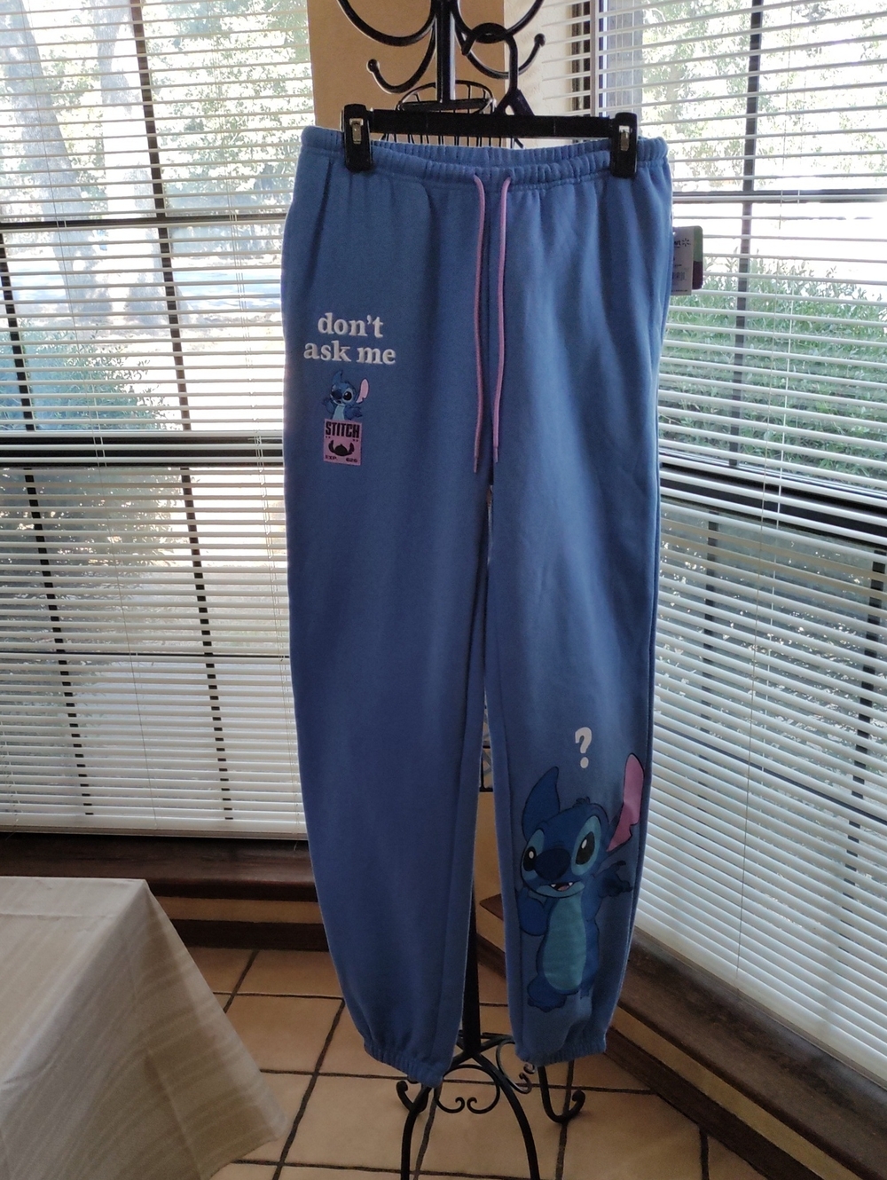 Disney Blue Stitch EXP. 626 Jogger Pants with Pink Drawstring